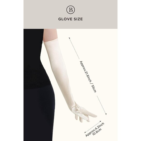 Women's Champagne Long Opera Party 20s Satin Gloves Stretchy Elbow Length - Picture 7 of 7